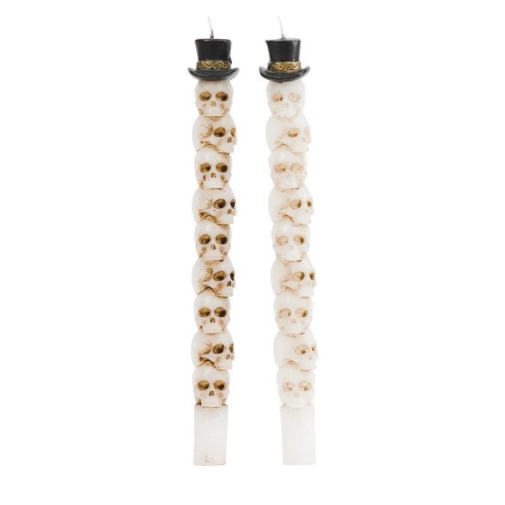 🩶CHRISTIAN SIRIANO HALLOWEEN STACKED TOP HAT SKULLS TAPERS 2PC CANDLES - NWT🩶